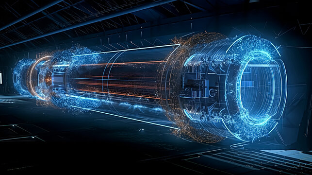 A long pipe with a blue and orange glow. The pipe is surrounded by a blue and purple background