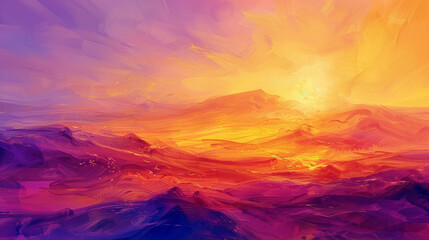 Vibrant, abstract interpretation of a desert sunset in oranges and purples. , - obrazy, fototapety, plakaty