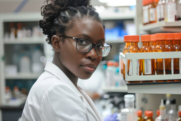 African American Scientist in Laboratory Vaccine Medicine Experiment, Covid, Testing, Generative AI