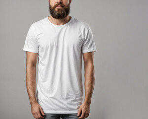 Blank white t-shirt mock-up. Men with a beard.