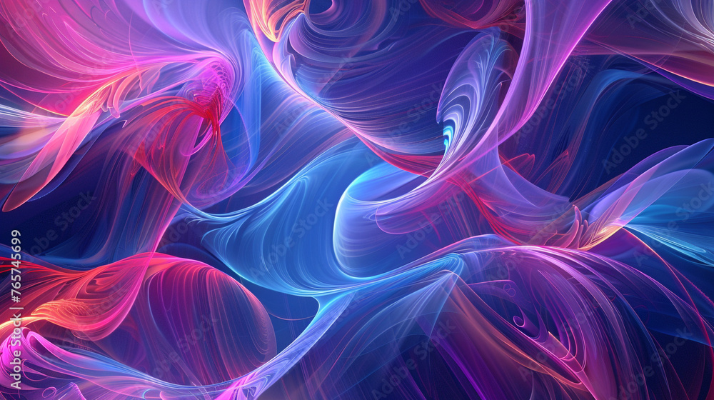 Poster a network of intertwining energy waves generating complex patterns in a stunning abstract fluid back