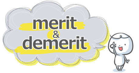 【merit＆demerit】吹き出し付き白い人のアイキャッチ