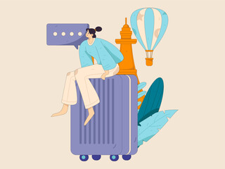 Holiday travel travel characters internet background vector hand drawn illustration
 - obrazy, fototapety, plakaty