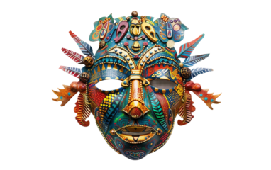 An Exotic Carnival Mask Inspired by Animalistic Culture Isolated on Transparent Background.