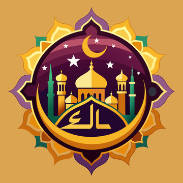eid festival logo background mousque moon star vector images
