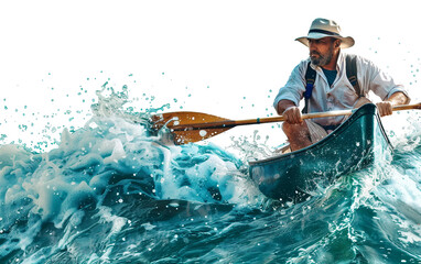 Canoeist Braving Rough Waters with Determination Isolated on Transparent Background.