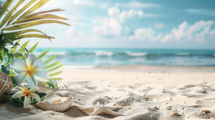 Fototapeta na wymiar Summer banner with tropical beach, vacation concept