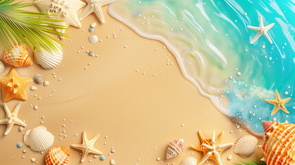 Summer banner with tropical beach, vacation concept