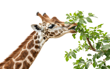 Elegant Giraffe in Serene Isolation Isolated on Transparent Background.