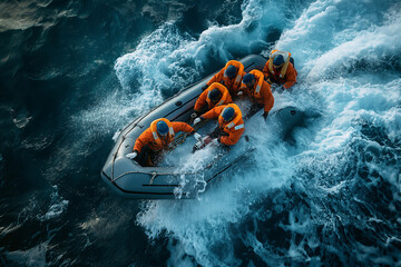 Speedy water sports: Boat, kayak, and jet ski action on the sea and beach - obrazy, fototapety, plakaty
