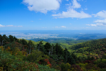 Fototapeta na wymiar 磐梯吾妻スカイラインからの眺め。磐梯吾妻スカイラインは「日本の道１００選」に指定されている最高のドライブコース。
