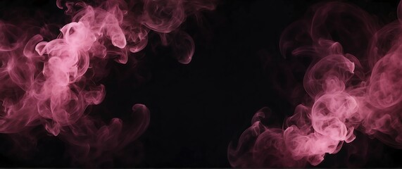 Circular pink glowing light shaped smoke fog effect plain black backdrop with copy space from Generative AI