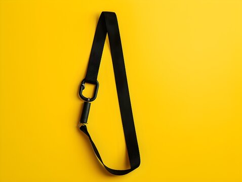Black lanyard on yellow background. Minimalistic design. Perfect for corporate badges. Simple and elegant accessory. Generative AI