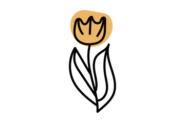 Colorful Doodle Yellow flower. Editable stroke. Vector hand drawn illustration done in black, yellow colors. One from the collection on Mother Day, Birthday	