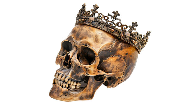Skull Shrouded in a Gleaming Golden Crown Isolated on Transparent Background.