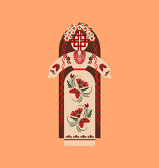 Motanka doll wearing an embroidered dress. Vector illustration for cards, banners, posters. Traditional Ukrainian amulet