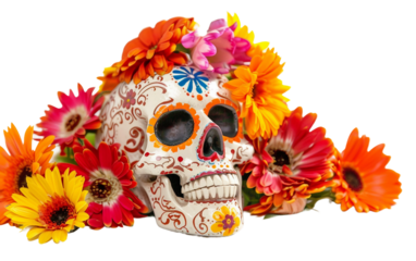 Sugar Skull Tribute to Day of the Dead Isolated on Transparent Background.