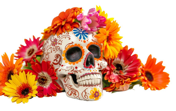 Sugar Skull Tribute to Day of the Dead Isolated on Transparent Background.