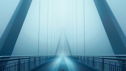 Futuristic bridge vanishing in fog