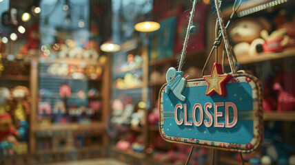 A 'Closed' sign hanging at a storefront window.