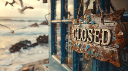 "Closed" sign on a beachside shop