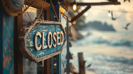 A "CLOSED" sign on a beachfront business