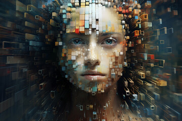 Naklejka na ściany i meble Digital Pixel Art: Crafting Realities Pixel by Pixel