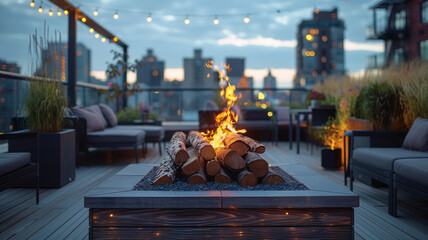 Rooftop firepit with city background