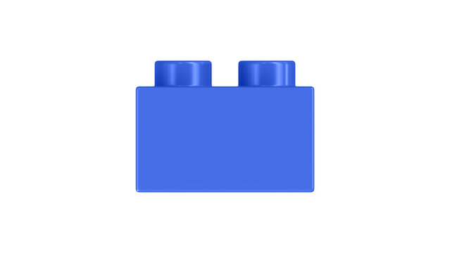 Royal Blue Lego Block Isolated on a White Background. Close Up View of a Plastic Children Game Brick for Constructors, Side View. High Quality 3D Rendering with a Work Path. 8K Ultra HD, 7680x4320