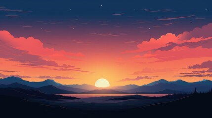 Fototapeta premium beautiful view of sunset over lake wallpaper. A landscape of Sunset over lake. landscape with a lake and mountains in the background. landscape of mountain lake and forest with sunset in evening.