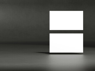 Realistic floating business branding cards template mockup.