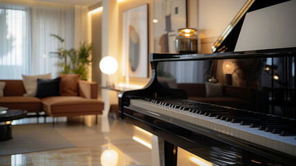 Fototapeta na wymiar A grand piano in an elegant living room