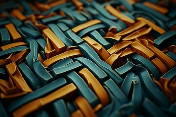 A turquoise and yellow geometric 3D tech background is a bold and futuristic design that is sure to turn heads - obrazy, fototapety, plakaty