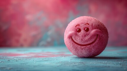 Funny smiley face on pink background
