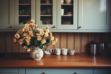 Modern kitchen interior with wooden furniture k professional advertising photography