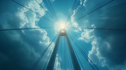 Fototapeta premium Bridge cables against a blue sky.