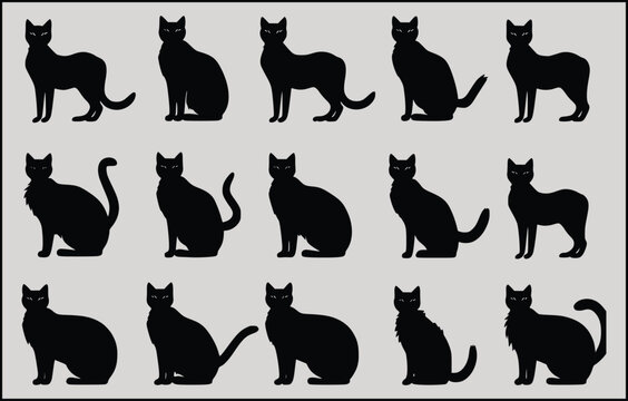 Cat silhouette vector set Isolated On White Background,Cat collection - vector silhouette
