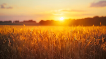 Beautiful field of rice in sunset light - obrazy, fototapety, plakaty
