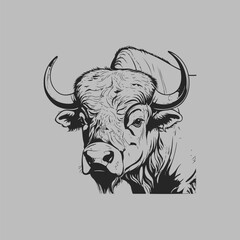 Detailed buffalo line art image in vector format.