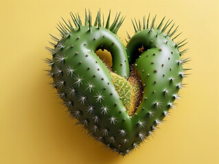 Spiny cactus in the shape of a heart. Broken love concept
