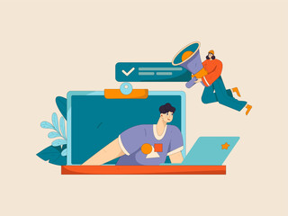 Flat vector illustration of business people operating work scene
