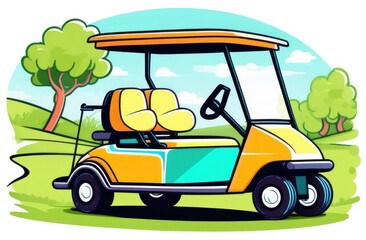 Golf Cart ,Golf Cart,Green Golf Course ,Summer Period and Blue Sky
