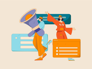 Flat vector illustration of business people operating work scene
