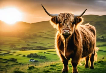 Papier Peint photo Lavable Highlander écossais A close up of a Highland Cow