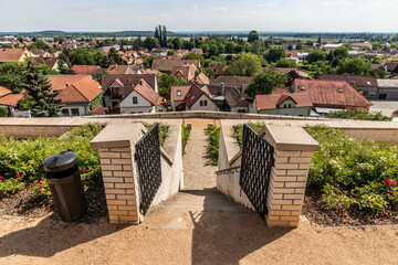 Aerial view of Lysa nad Labem town from monastery terraces, Czech Republic - 765758427