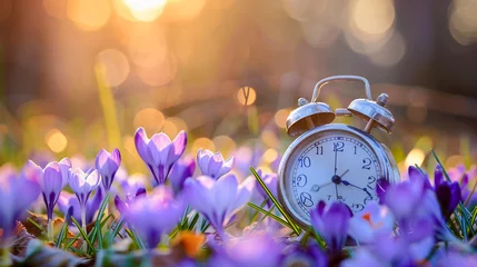 Tuinposter Clock and flowers landscape background © Muhammad