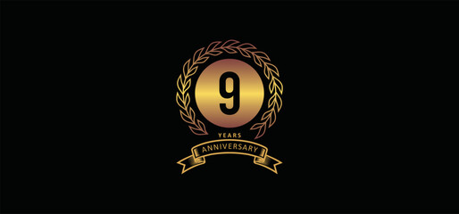 9st anniversary logo with gold, and black background
