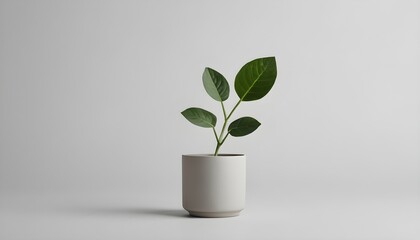 Fototapeta na wymiar Minimalistic background with a plant front of a wall