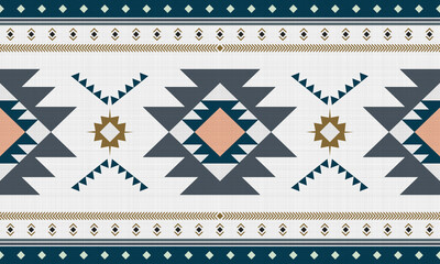 Green and grey ethnic native mexican style rug, Navajo tribal vector seamless pattern, Native American ornament, Ethnic South Western decor style, Boho geometric ornament. - obrazy, fototapety, plakaty