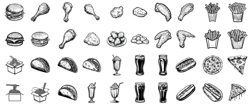fast food outline set vector